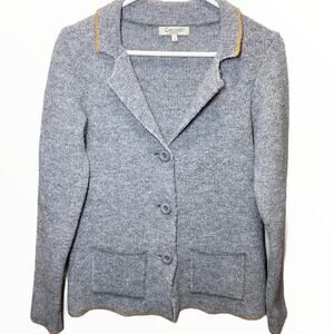 Cocogio Cardigan Blazer Wool Button Hand Pockets Knit Contrast Piping Gray Small